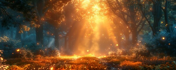 Enchanted Forest with Glowing Sunbeams and Magical Atmosphere - A Dream Beyond Imagination