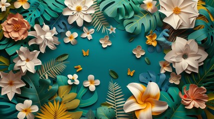 Imaginative Paper Art Collage with Vibrant Flowers and Leaves in a Creative and Artistic Composition