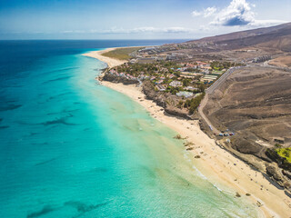 Aerial views of Butihondo and Jandia beach, Fuerteventura, Canary Islands