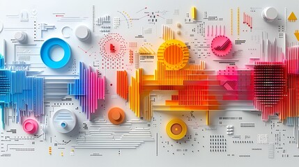 Big Data Technology and Cyber Security Concept with Vibrant Paper Art Illustrations and Abstract Geometric Shapes