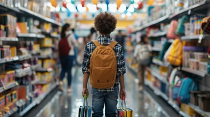 Happy Family Shopping for Back-to-School Supplies in Colorful Aisle
