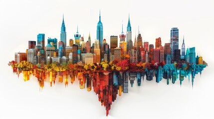 Fototapeta premium Vibrant Imagination with Paper Art Collage of a Modern Cityscape Featuring Colorful Skyscrapers and Reflections