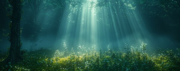 Enchanting Forest with Sunbeams Illuminating a Mystical Meadow - A Dream Beyond Imagination