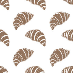 Seamless pattern, silhouettes of French pastries croissants on a white background. Design for textiles, background, print
