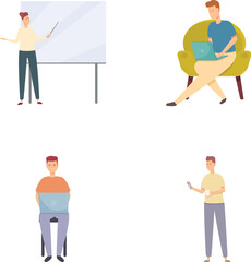 Online education icons set cartoon vector. People receive education remotely. Distance learning