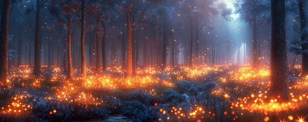 Enchanted Forest with Glowing Fireflies Creating a Dreamlike Atmosphere Beyond Imagination