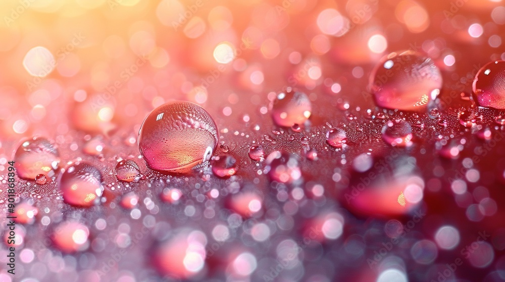 Poster a sharp image of water droplets against a vibrant backdrop with soft out-of-focus light