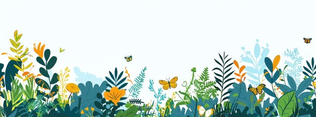 Colorful Nature Scene with Butterflies