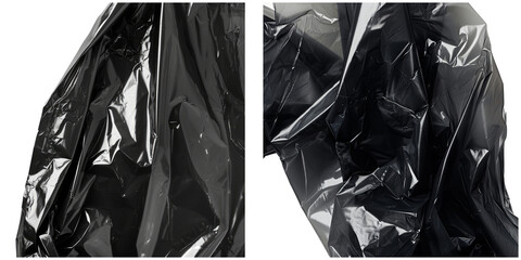 Crinkled and Shiny black plastic textures in the chaotic abstract display