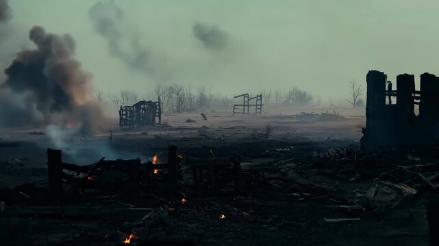 Scorched Landscape with Crumbling Walls