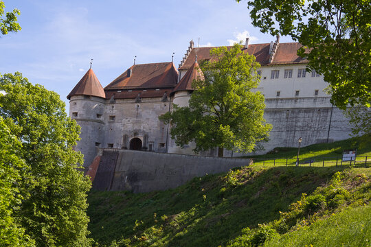 Germany, Heidenheim - May 12, 2024: The main entrance to Hellenstein Castle is located on the north side.