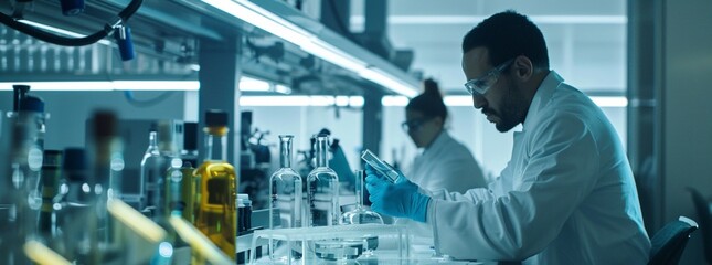 Classmates having friendly conversation during teamwork,chemists search in labotaory, work for searching,
