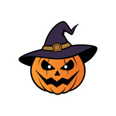 Vector Halloween pumpkin with hat Clipart illustration On a White Background