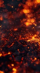 Glowing Sparks and Embers Background. Atmospheric depiction of glowing orange sparks and embers against a dark background. Ideal for themes of warmth, energy, and dynamic creativity