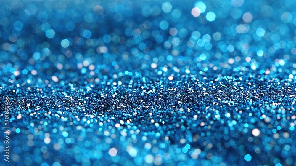 Aufkleber a close-up view of a blue glitter background with numerous tiny sparkles at the base of the image