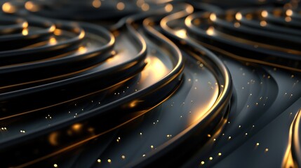 Abstract background with 3d smooth liquid black and golden waves. Generative AI