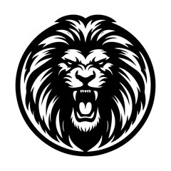 lion head angry roaring logo vector silhouette, shows power and strenght © Black Bird Studio