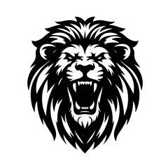 lion head angry roaring logo vector silhouette, shows power and strenght © Black Bird Studio