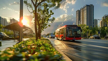 Obraz premium Eco-Friendly Electric Bus in City
