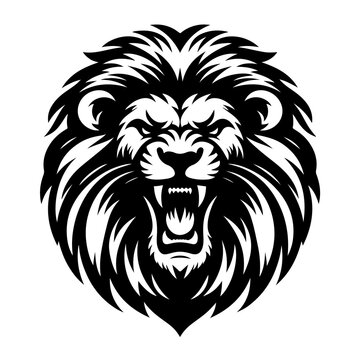 lion head angry roaring logo vector silhouette, shows power and strenght