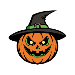 Vector Halloween pumpkin with hat Clipart illustration On a White Background