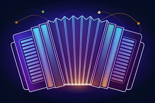 Vibrant accordion illuminated with colorful lights in a melodic evening atmosphere