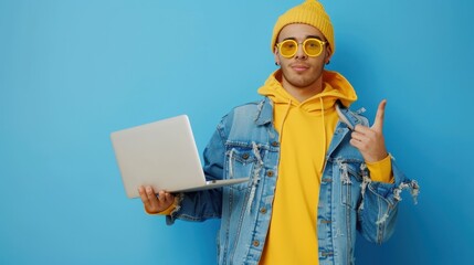 The young man with laptop