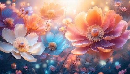 Fototapeta premium An ethereal floral dreamscape, where delicate petals unfurl in a symphony of colors