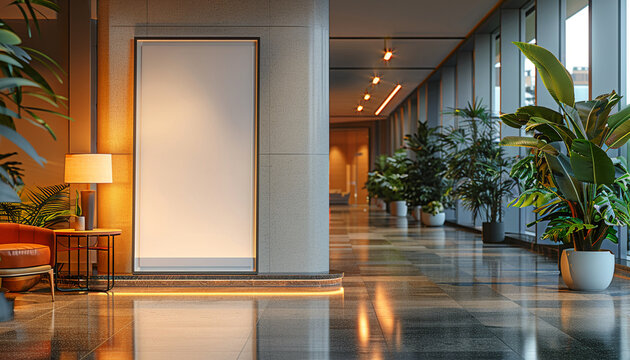 Modern lobby warm lighting with empty frame