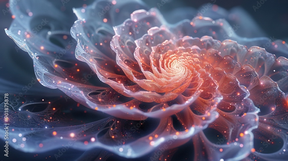 Poster close-up of a flower with numerous bubbles scattered throughout its petals and centered within the f