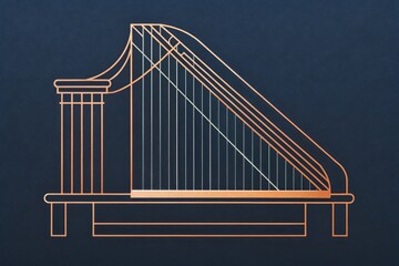 Elegant golden harp against deep blue backdrop in a serene musical setting