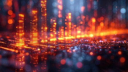Naklejka premium Advanced 3D Glowing Equalizer Bars in a Dark Environment with Dynamic Design