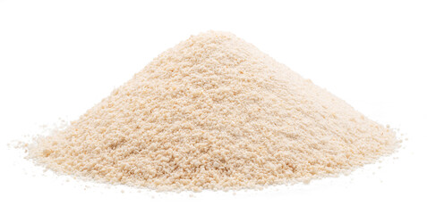 Cassava flour pile or manioc flour pile isolated on white background.