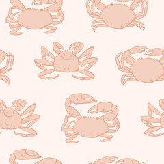 Seamless pattern with crabs in pink colors