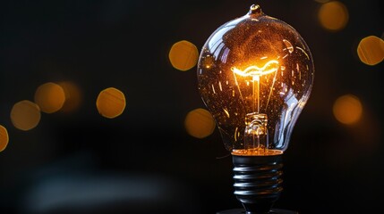 Vintage light bulb with warm glowing filament