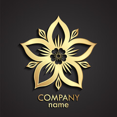 3d gold beautiful five petal flower logo
