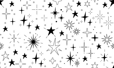 Star shine glow, spark glitter, sparkle light. Line star glitter shine design. Star shine glow, spark glitter, sparkle light. Line star glitter shine design. Seamless pattern with stars and sparks