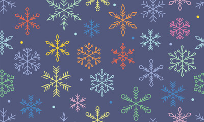 Seamless pattern Christmas design with snowflake border vector illustration. Holiday colorful background with falling snow for Christmas and New Year banners