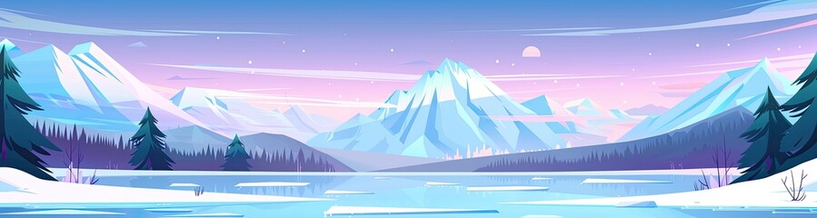 Naklejka premium Majestic Snow-Capped Mountain Landscape at Sunset