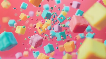 Naklejka premium Colorful 3D shapes floating in a pink background