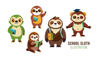School Sloth Illustration art Set