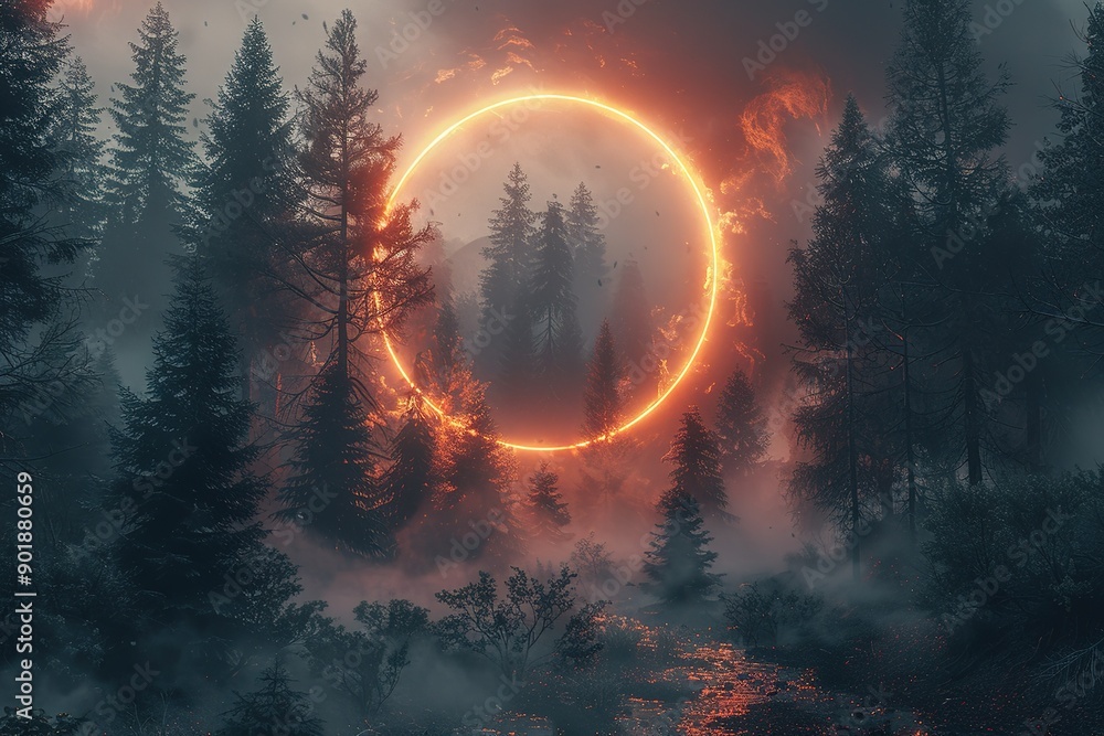 Poster a forest with a large circle in the middle