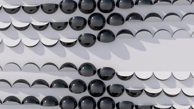 Group of black hemispheres, white background. Abstract animation, 3d render.