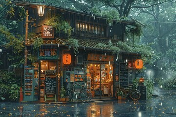 Obraz premium A small shop with a sign that says 