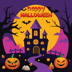 Halloween day, Happy halloween with the castle black in the full moon time.