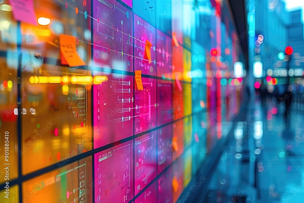 Poster a colorful display of squares with sticky notes on them