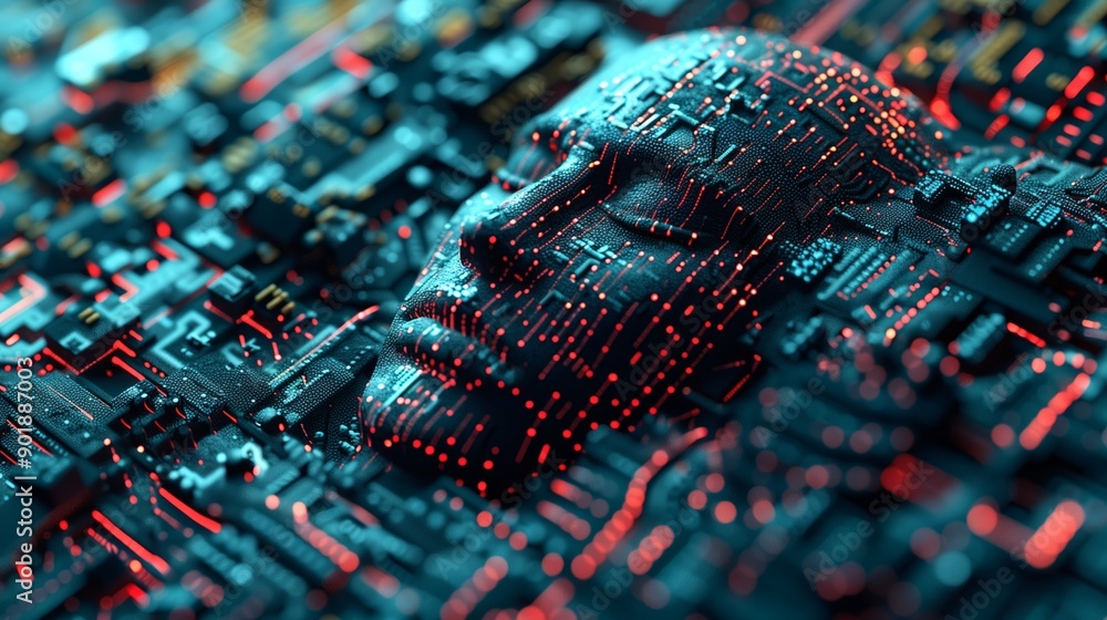 Poster illustration of a machine learning process featuring artificial intelligence