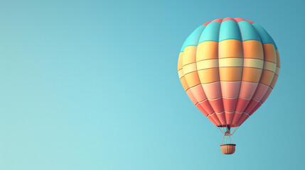 Obraz premium Up, Up and Away! Vibrant 3D Cartoon Hot Air Balloon Floating in Clear Blue Sky with Copy Space for Text or Design Elements