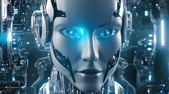 ai robot face closeup, 4k graphic video, generated ai