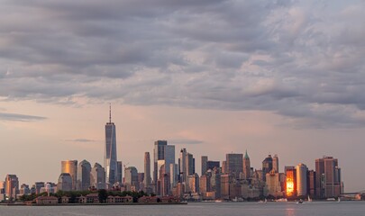 city skyline at sunset